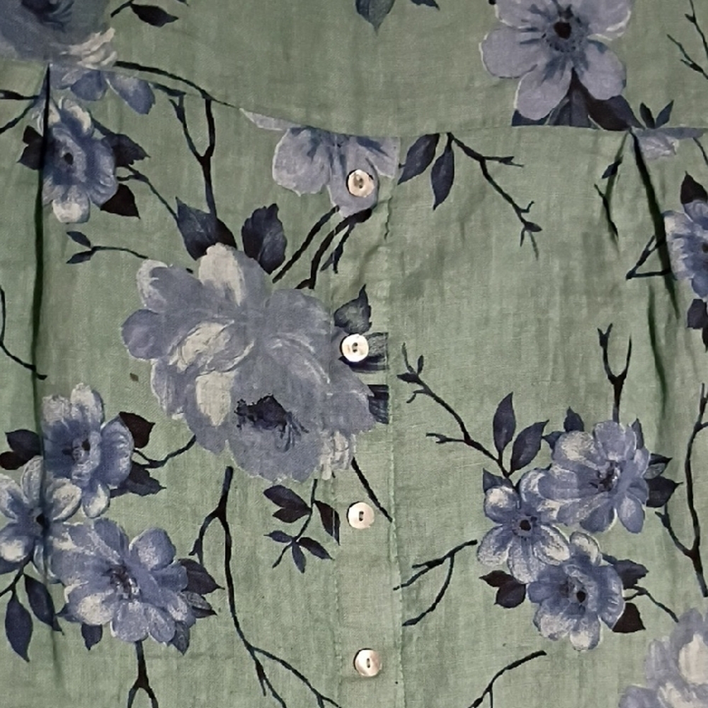 Terzo Millennio 100% Linen Floral Blue and Green Women's Tunic Size L - Picture 6 of 9